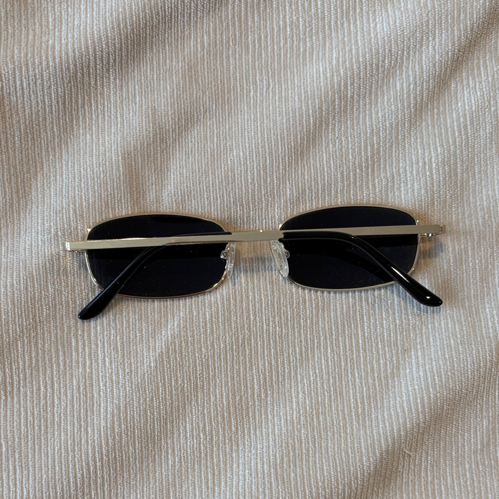 Black and Gold Rectangle Sunglasses - Picture 2 of 3